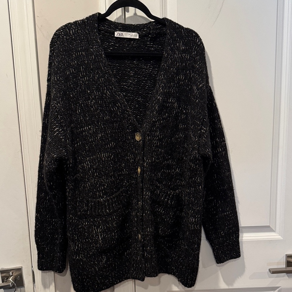 Zara Black and cream Women's oversized Cardigan size L